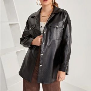 Faux leather shirt-jacket NWOT